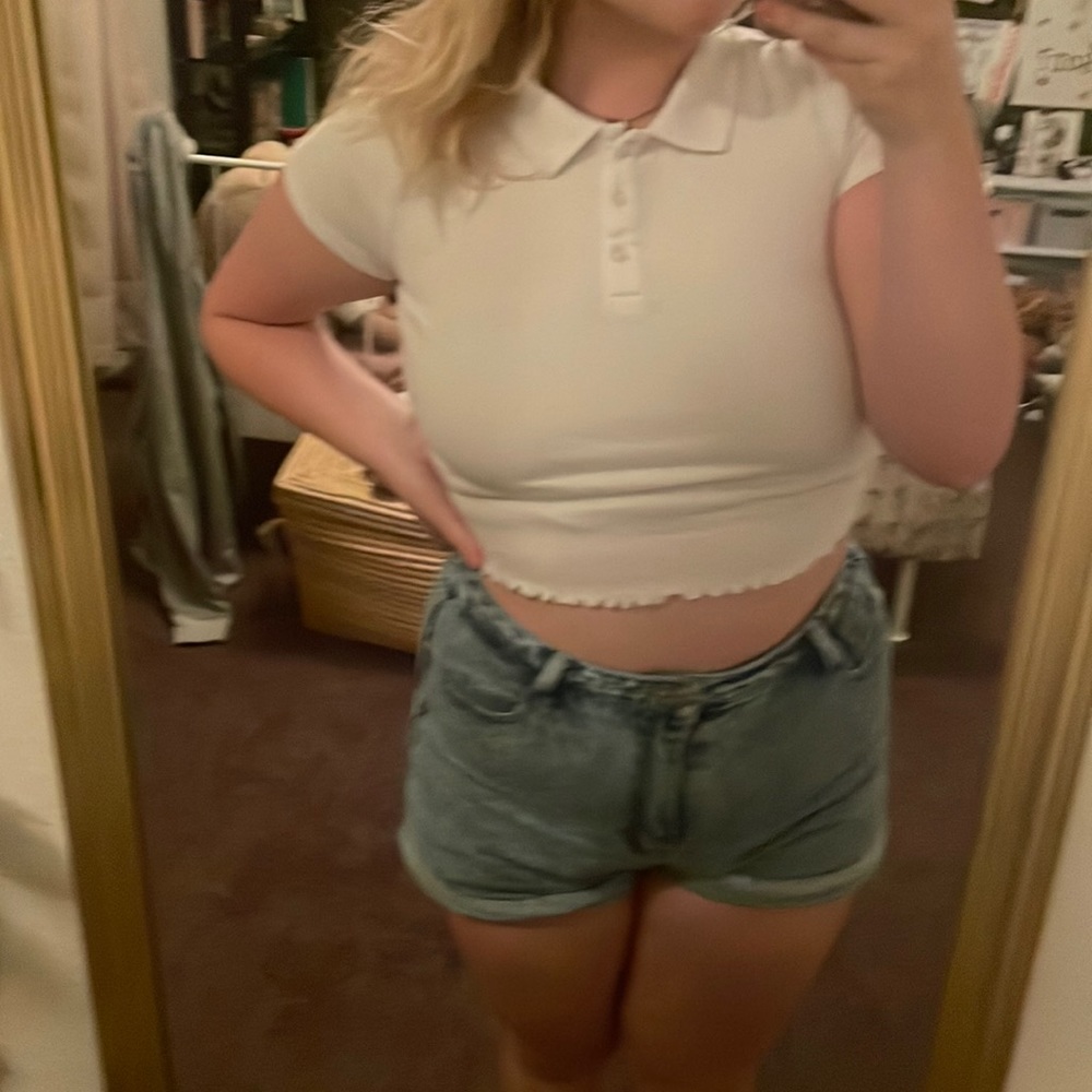 Ribbed White Wild Fable Collared Crop Top